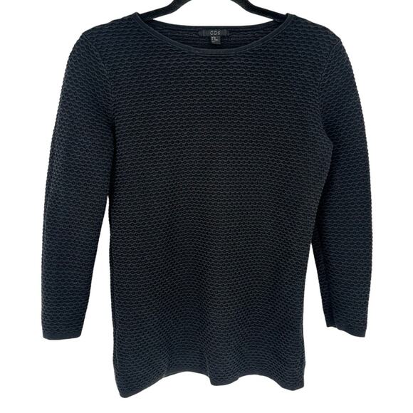 COS Black Textured Cotton 3/4 Sleeve Blouse Crewneck Office Workwear Casual XS - Picture 1 of 7